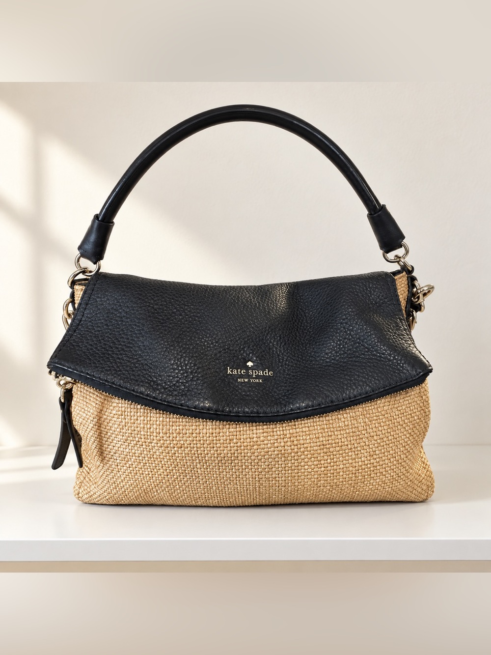Kate Spade New York Tan Woven & Black Convertible Handbag